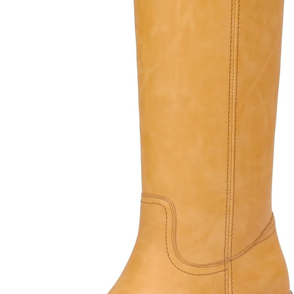 Womenâs Faux Leather Mid Calf Boots Chunky Block Heel Square Toe Casual Dress
